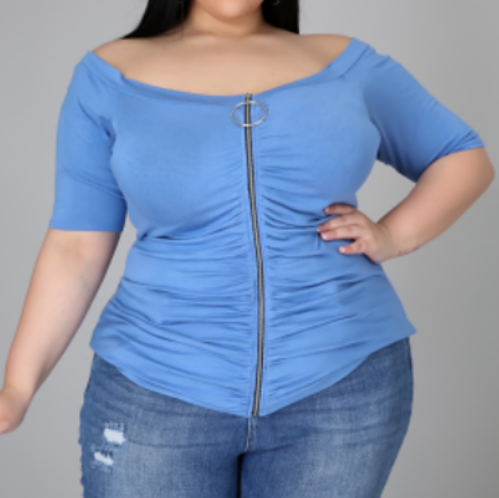 Zip up Off Shoulder Blouse